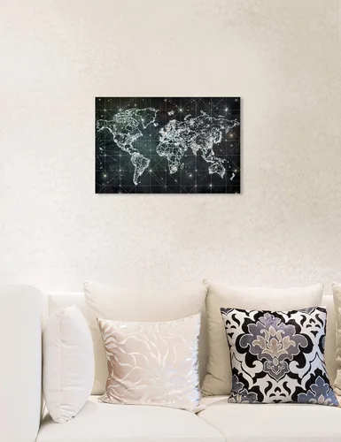 Vista 4 de The Oliver Gal Artist Co. Lienzo decorativo para pared, diseño de banderas, diseño de galaxia de Mapamundi, decoración del hogar, 15 x 10 pulgadas