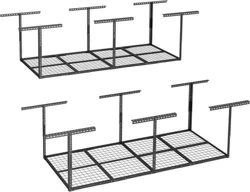 Vista 11 de FLEXIMOUNTS Estante de almacenamiento de techo de garaje de 3x8, sistema de organización de garaje ajustable, metal resistente, capacidad