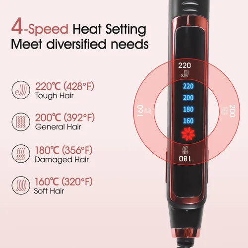 Vista 5 de Plancha plana de 1 pulgada, alisadora profesional de cerámica para cabello rizado, calentamiento rápido, doble voltaje, color negro