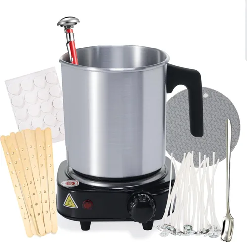 Vista 9 de Aroparc Olla para hacer velas, 1200ml / 40 oz, olla de cera de doble caldera de 2 libras, jarra de vertido para hacer velas con cuchara, dispositivo