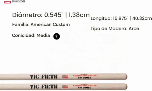 Vista 7 de Vic Firth Baquetas combinadas American Custom SD4