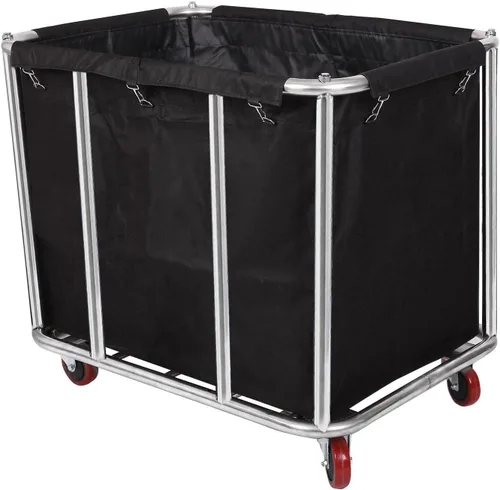 Vista 9 de Cesta de lavandería con ruedas de 105 galones, carrito comercial de gran capacidad para ropa resistente de 400 litros con marco de acero inoxidable