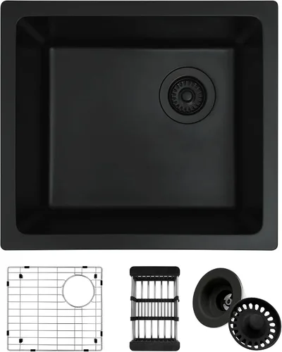 Vista 16 de Fregadero de barra negro, fregadero de cocina de montaje inferior de 13 x 15 x 10 pulgadas, fregadero de cocina pequeño y profundo de granito