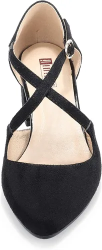 Vista 4 de IDIFU Lynn - Vestido de tacón bajo para mujer, con puntera cerrada, tacón grueso, correa cruzada, boda, fiesta, oficina, zapatos, 5