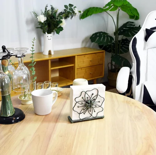 Vista 5 de OwlGift Servilletero de estilo floral, dispensador de pañuelos independiente, almacenamiento de servilletas para mesa de comedor, para el hogar