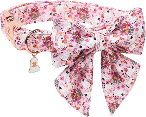 Vista 56 de DOGWONG Collar de otoño para perro con lazo, collar de moño para perro de Acción de Gracias, collar ajustable de algodón de otoño con hoja de arce