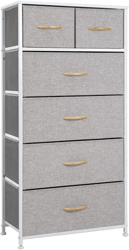 Vista 15 de Crestlive Products Cómoda para dormitorio, torre de almacenamiento alta y delgada, marco de acero resistente, parte superior de madera, cubos