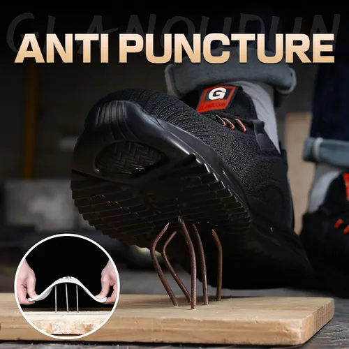Vista 3 de GLANOUDUN Zapatos de punta de acero para hombre, zapatos de trabajo ligeros para hombres, zapatos de seguridad indestructibles para hombres, zapatos
