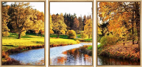 Vista 23 de SIGNWIN Lienzo enmarcado para pared, juego de arte nublado de tormenta, cielo, bosque otoñal, árboles, rústico, naturaleza, fotografía, realismo