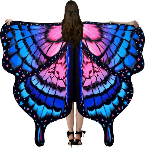 Vista 2 de Shireake Baby Disfraz de alas de mariposa, impresión de doble cara para adultos, disfraz de capa de mariposa de Halloween, fiesta de mujeres