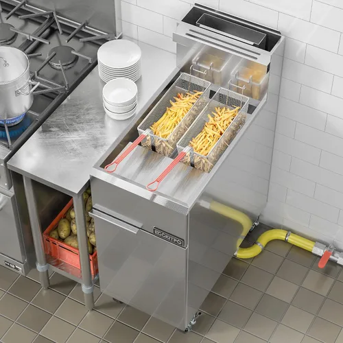 Vista 4 de EGGKITPO Freidora comercial de gas propano líquido, 3 quemadores, 90,000 BTU con certificación CSA, freidora comercial con capacidad de aceite de 40