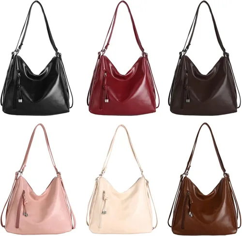 Vista 8 de Amplia bolsa de hombro, práctica mochila de piel sintética resistente al desgaste con correa ajustable para mujeres y niñas, Negro