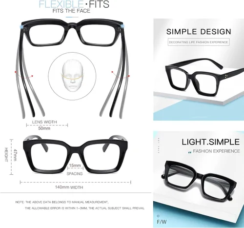 Vista 5 de JOVAKIT Gafas sin receta para mujeres y hombres, lentes de marco cuadrado de moda