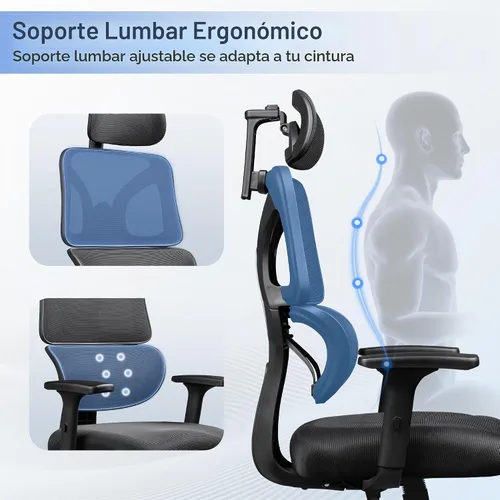 Vista 4 de DEVAISE Silla de oficina grande y alta, silla de escritorio ergonómica reclinable para largas horas, cómoda malla transpirable, reposabrazos Negro