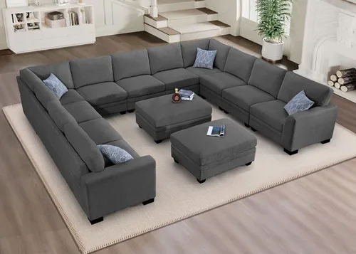 Vista 16 de Legend Vansen - Sofá modular de gran tamaño, sofá de pana en forma de U/L con otomana, asiento profundo y cojín extraíble, fácil montaje para sala