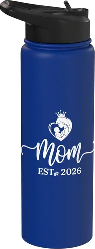 Vista 12 de Mom Est 2026 New Moms Dads Matching Mother To Be 26 Botella de agua aislada de acero inoxidable Azul claro