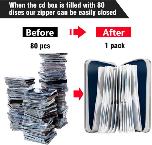 Vista 4 de Siveit Funda para CD, soporte para CD/DVD, cartera de 80 capacidad, funda para CD y DVD, carpeta de almacenamiento de CD y DVD de plástico duro