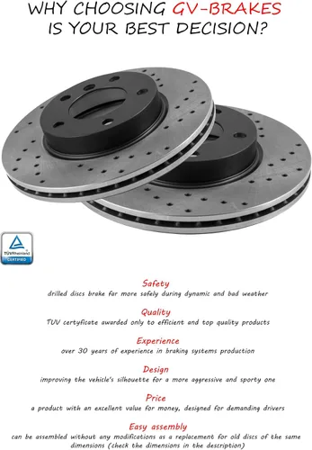 Vista 6 de Drilling GT Sport Brake Disc Rotors Compatible With OPEL ZAFIRA II A05 MINIVAN 2005 2006 2007 2008 2009 2010 2011 2012 2013 2014-1635GVR - Front