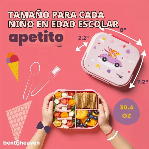 Vista 3 de Bentoheaven Lonchera Bento para niños, 3 compartimentos, 30 onzas, rosa Rosa coral