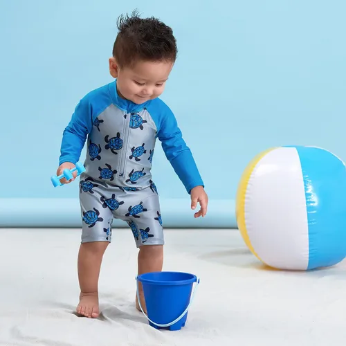 Vista 6 de Gerber Traje de baño de manga larga de una pieza con protección solar para niños pequeños