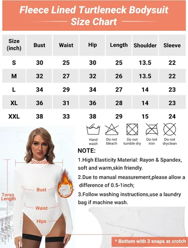 Vista 4 de LOOKUB Body de manga larga con forro polar para mujer, cálido, con forro polar, cuello de tortuga