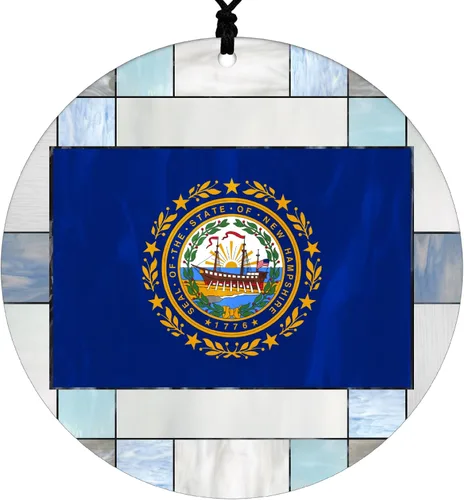 Vista 56 de Adorno navideño de Alabama – Efecto de diseño de vitrales de imitación con bandera estatal – Decoración de disco acrílico colgante 2026 para árbol