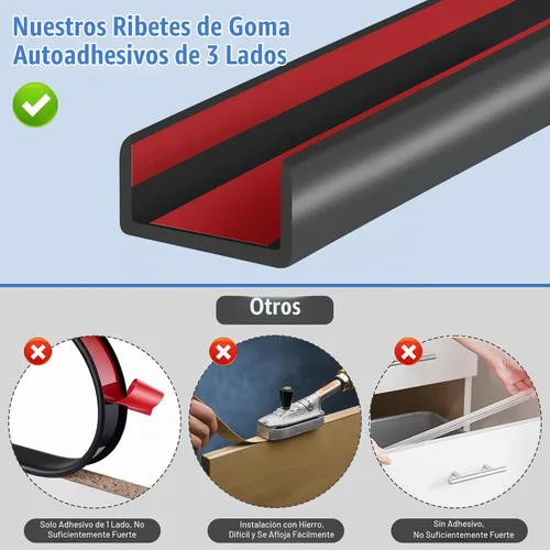 Vista 6 de Borde de goma protector, canal en U autoadhesivo de 1-1/2 pulgadas para maderas, bandas flexibles en forma de U para despegar y pegar, protector