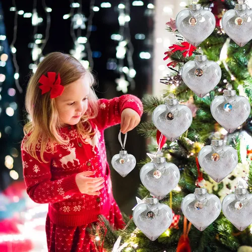 Vista 5 de Adornos de bola personalizados, árbol colgante de bola de fotos personalizada, bolas de decoración de Navidad, bola de adornos rellenables de plumas