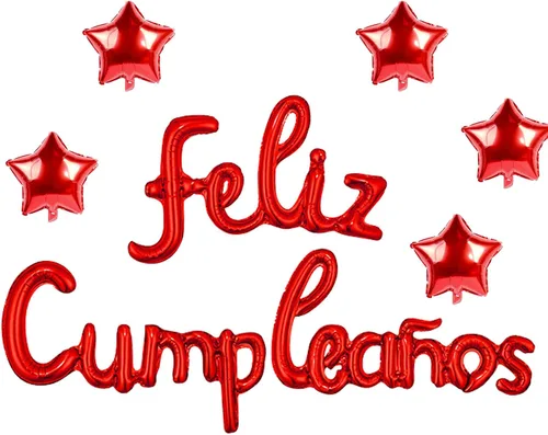 Vista 5 de Cartel de globos de Feliz Cumpleanos con 5 globos de estrella temática de fiesta