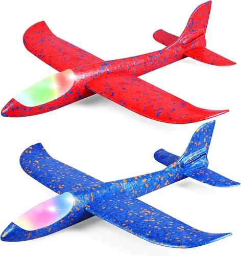 Vista 8 de CUKU Paquete de 4 juguetes de avión con luz LED, avión grande de espuma de 17.5 pulgadas, 2 modos de vuelo, avión planeador, juguetes voladores al