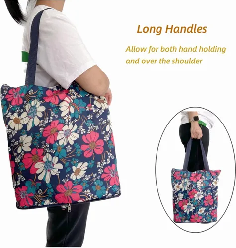 Vista 2 de Bolsas de comestibles plegables reutilizables con cremallera (azul floral)