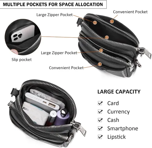 Vista 4 de Eslcorri Bolso cruzado para teléfono celular, pequeña bolsa multifuncional para teléfono celular, cartera de cuero para mujer