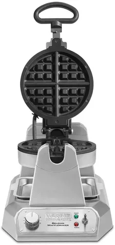 Vista 4 de Waring Commercial WW180X waflera belga simple de resistencia alta, placas antiadherentes recubiertas, produce 25 waffles por hora, 120V, 1200W