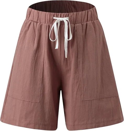 Vista 4 de Solid Sport Shorts Women Casual Drawstring Exercise Work Shorts for Women Pants High Waist Active Shorts Trousers Coffee