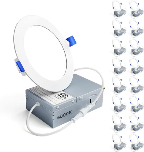 Vista 17 de Ensenior Paquete de 16 luces LED empotrables de techo de 3 pulgadas, regulable, 2700K-5000K 5CCT, 500LM 6W 120V, luz descendente de oblea sin lata