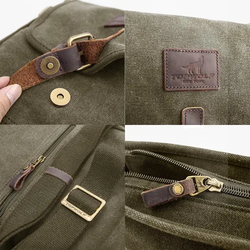 Vista 5 de TOPWOLF - Bolso bandolera pequeño de lona bolso cruzado de viaje casual para herramientas de trabajo bolsa de hombro soporte para teléfono celular