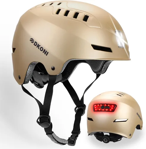Vista 12 de DKONI Casco de bicicleta con luces LED, casco de bicicleta para viajeros, casco de ciclismo recargable por USB, casco de luz LED frontal y trasera