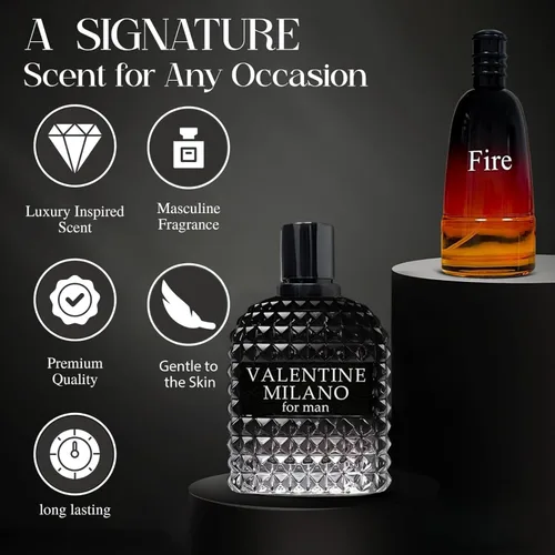 Vista 5 de Valentine Milano & Fire Cologne - Fragancia para hombres, fragancia Eau De Toilette para hombres, maravilloso regalo, aroma masculino para todo tipo