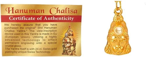 Vista 4 de Vrindavan Bazaar Shri Hanuman Chalisa Yantra Locket Kawach con cadena chapada en oro, Metal, No es una piedra preciosa
