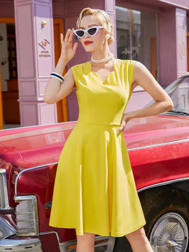 Vista 3 de MUXXN Women's 1960s Vintage Pleated Rockabilly Cocktail A Line Swing Dresses