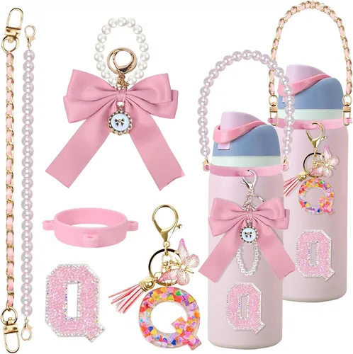 Vista 118 de 6 piezas de accesorios con letras para botella de agua Owala 24 oz 32 oz 40 oz, con lindos dijes iniciales y correa para el asa, compatible