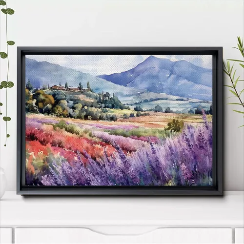 Vista 6 de Fields of Lavender, Watercolor Provence Landscape and Lavender Field - Watercolor Painting of Serene Beauty