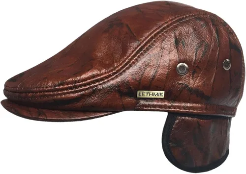 Vista 5 de LETHMIK Sombrero Plano de taxista en Piel Auténtica clásico Newsboy Cap Ivy de conducir