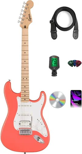 Vista 9 de Fender Squier Sonic Stratocaster HSS - Paquete negro con amplificador Frontman 10G, afinador, correa, cable, púas y DVD de guitarra Austin Bazaar