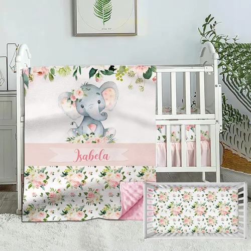 Vista 9 de Juego de ropa de cama personalizado para cuna de bebé, edredón de cuna con nombre personalizado, ropa de cama de ciervo con cuernos, juego de 2