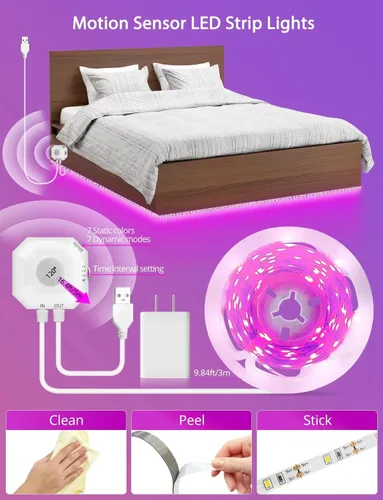 Vista 8 de MATICOD Luces con sensor de movimiento para interiores debajo de la cama, tira de luz LED RGB con control de aplicación, luces nocturnas