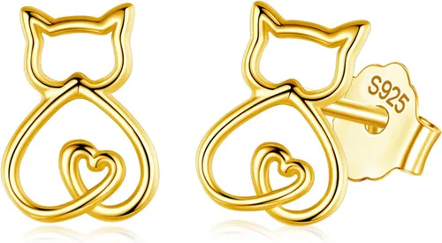 Vista 12 de INFUSEU Pendientes de tuerca de plata de ley con diseños de gato, rana, hongo y conejo, pequeños regalos para mujeres y adolescentes amantes