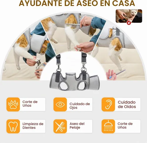 Vista 6 de BEAUTYZOO Hamaca de aseo para gatos para recortar uñas, eslinga de sujeción