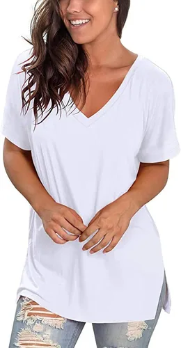 Vista 3 de Camiseta floral de verano con cuello en V para mujer, tops de manga corta para mujer