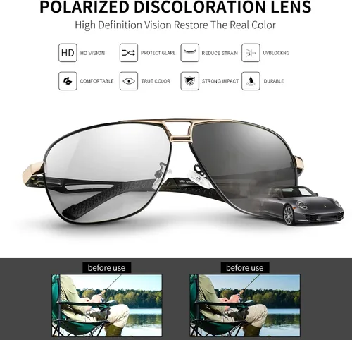 Vista 3 de KLAVER Gafas de sol polarizadas fotocromáticas de aviador UV400 gafas de conducción de día y noche para hombres y mujeres gafas de bisagra de resorte